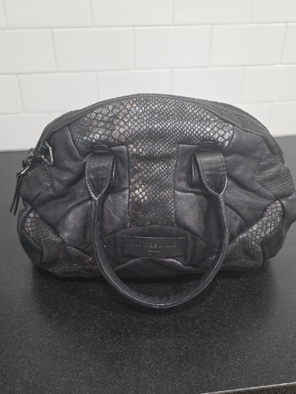 Liebeskind Black Mixed-Texture Leather Satchel - Picture 3 of 8